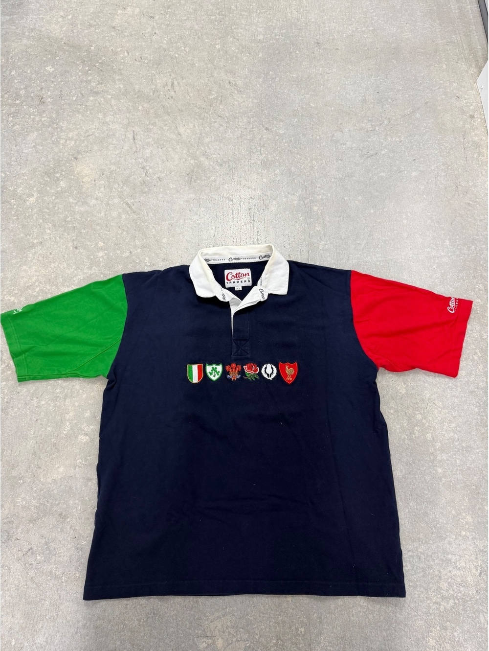 Vintage Cotton Traders Rugby Shirt Colorblock Six Nations Flags Mens XL